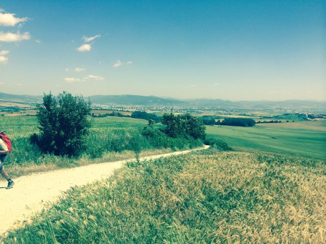 On the Camino, Pamplona in the background