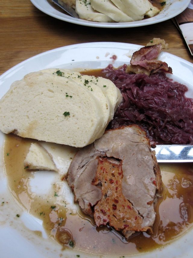Stuffed Pork Roast, Knodel, and Purple Kraut