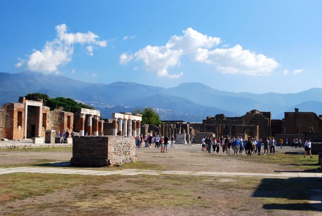 Pompei's Forum with Mountains in Background