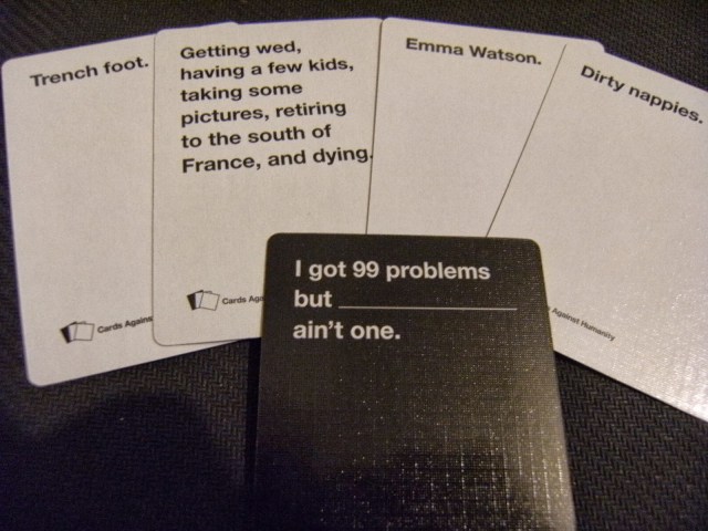 A Sample Hand of Cards Against Humanity
