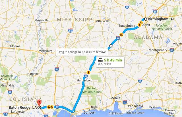 Birmingham to Baton Rouge