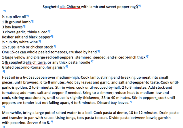 Spaghetti alla Chitarra with lamb and sweet pepper ragù