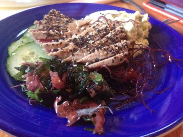 seared tuna with avocado wasabi mousse