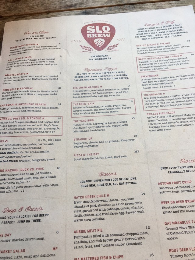 SLO Brew Menu