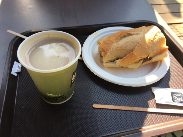 Lomo Bocadillo (sandwich) and Cafe Con Leche
