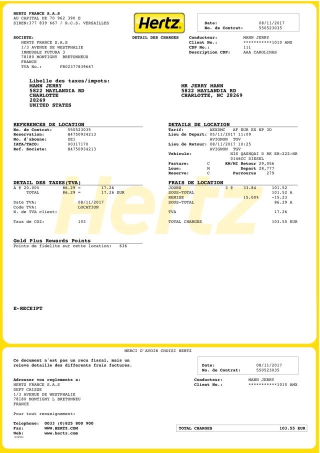 Hertz - Reçu électronique 550523035