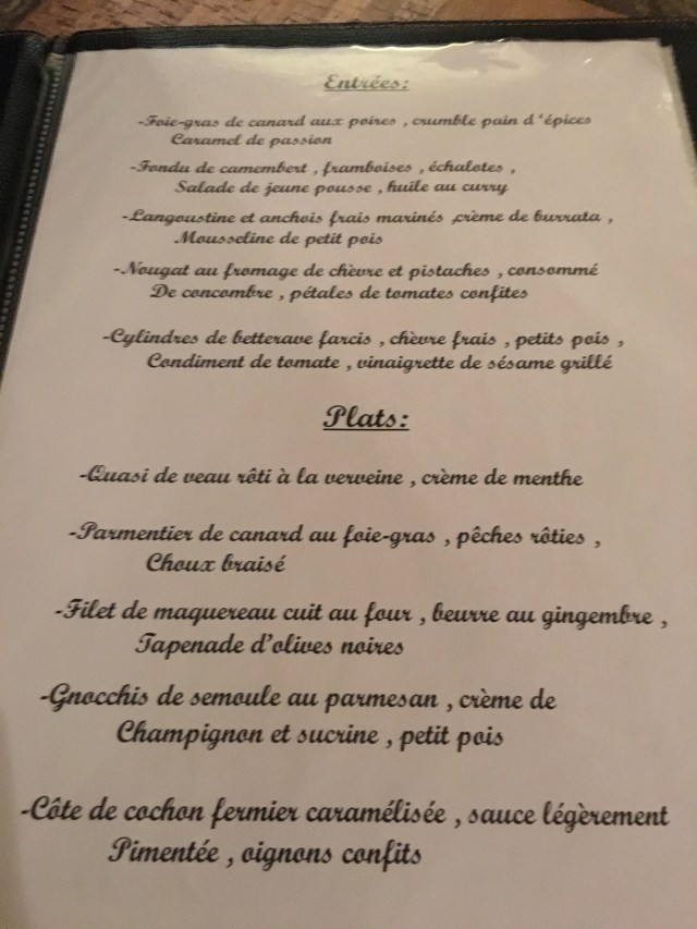 L'Alchimiste Menu