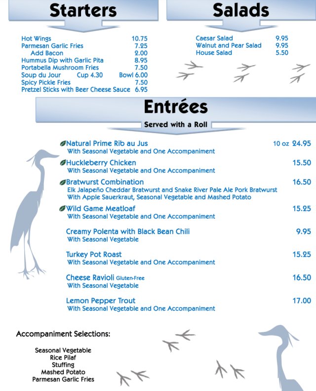 Lake House Menu