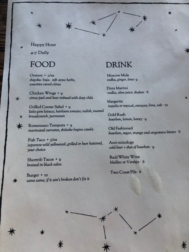 Corner Bar Happy Hour Menu