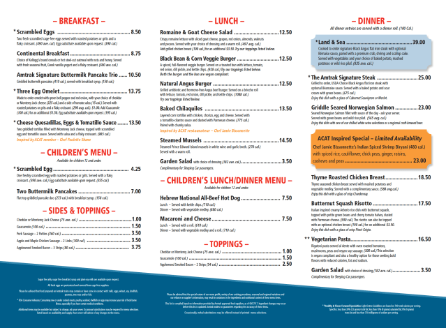 Coast Starlight Menu