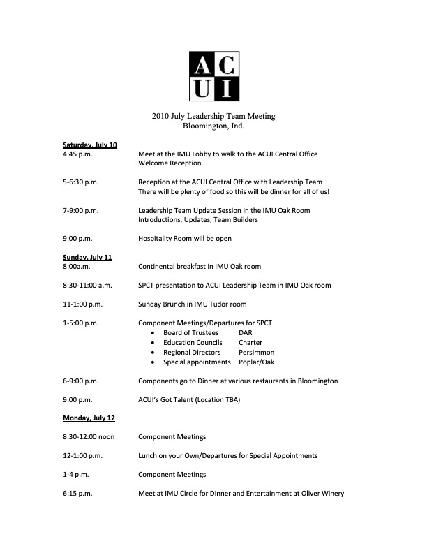 2010ACUI Summer Leadership Schedule